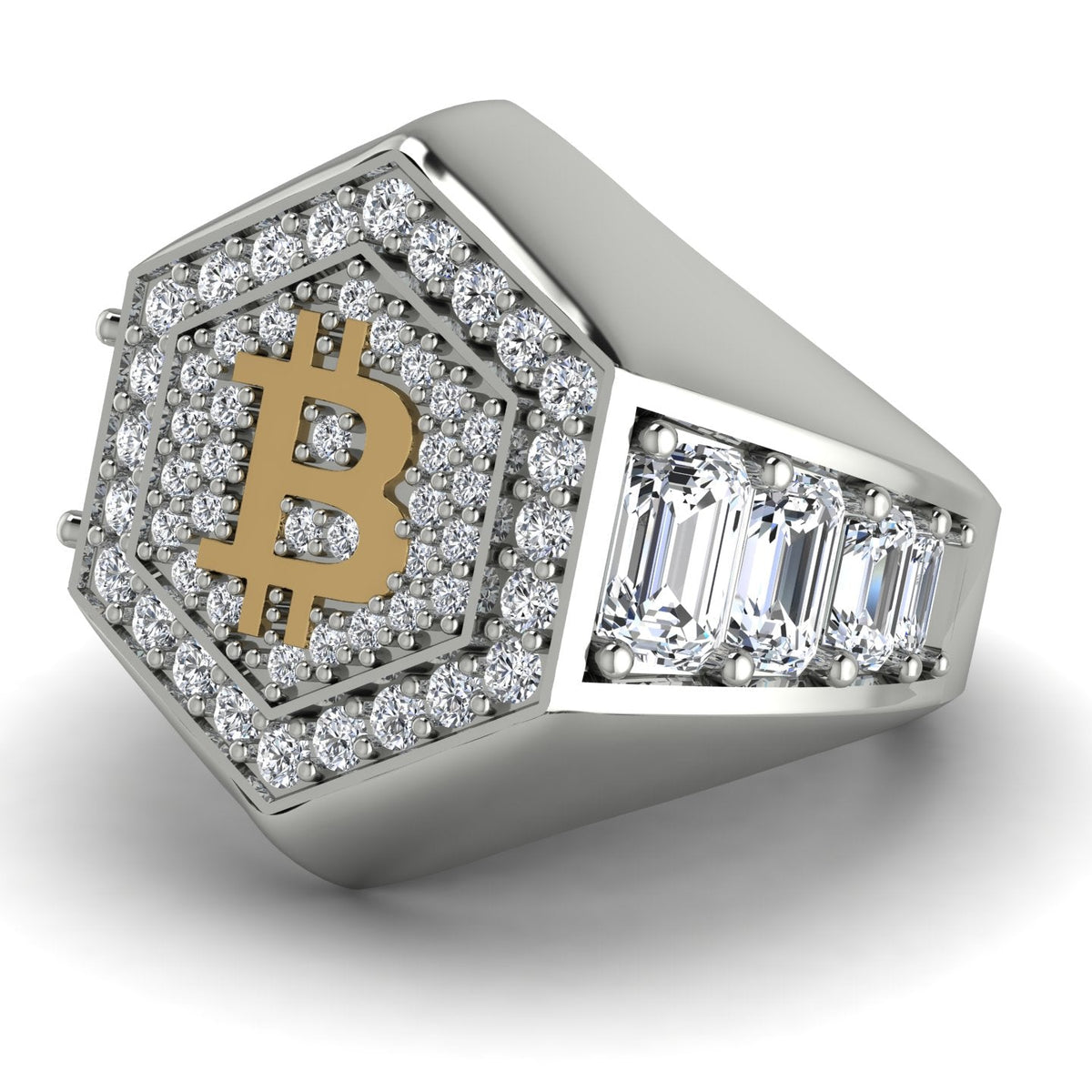 Bitcoin Diamond Signet Ring - Axel No. 3 - 18K White Gold Natural Diamonds | Segal Jewelry
