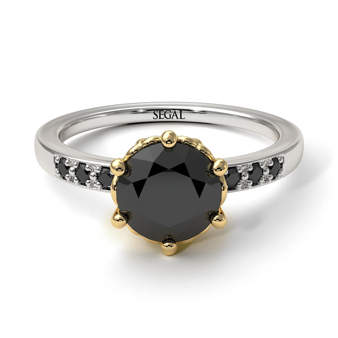 Two Tones Classic Black Diamond Vintage Ring - Olivia No. 35