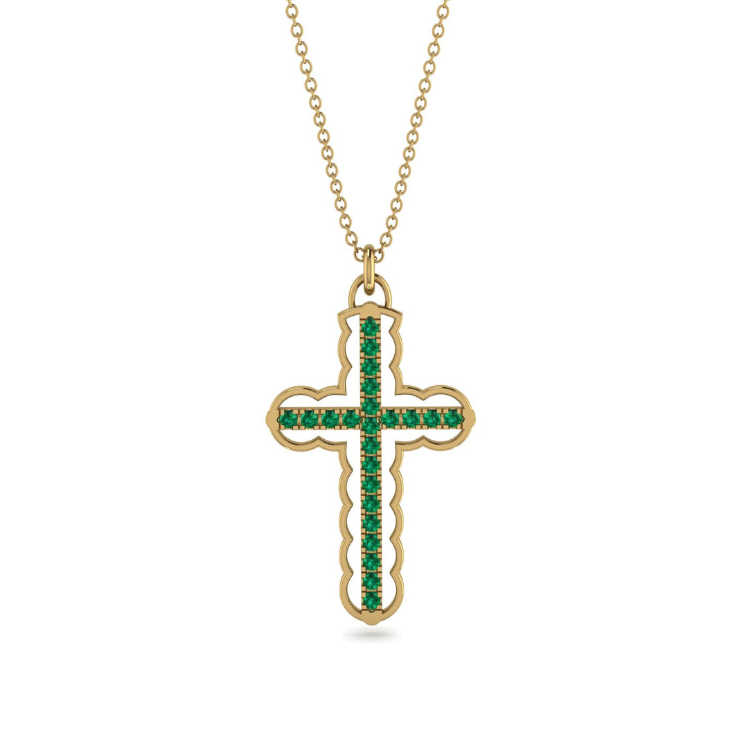 Emerald Cross Inside Cross Necklace - Raphael No. 4