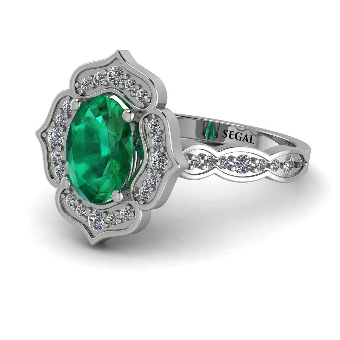 Decorated Halo Oval Emerald Engagement Ring - Faith No. 6