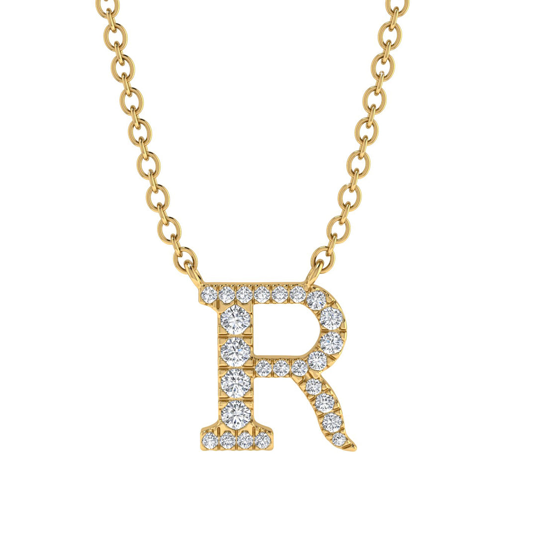 Diamond Gold Initial Necklace - R