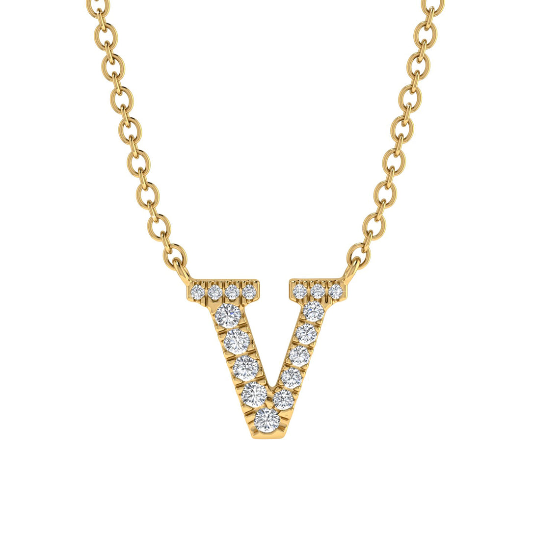 Diamond Gold Initial Necklace - V