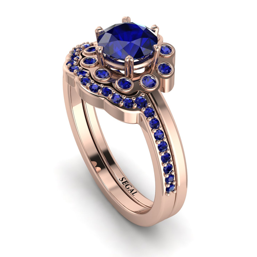 0.8 Carat Sapphire Halo Bridal Set - Pamela No. 74