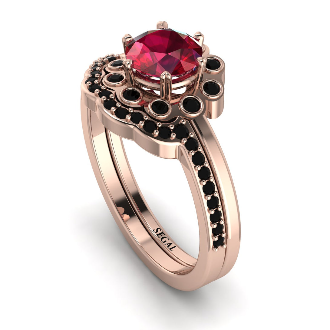 0.8 Carat Ruby Halo Bridal Set - Pamela No. 41