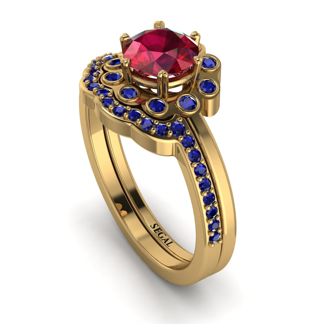 0.8 Carat Ruby Halo Bridal Set - Pamela No. 70