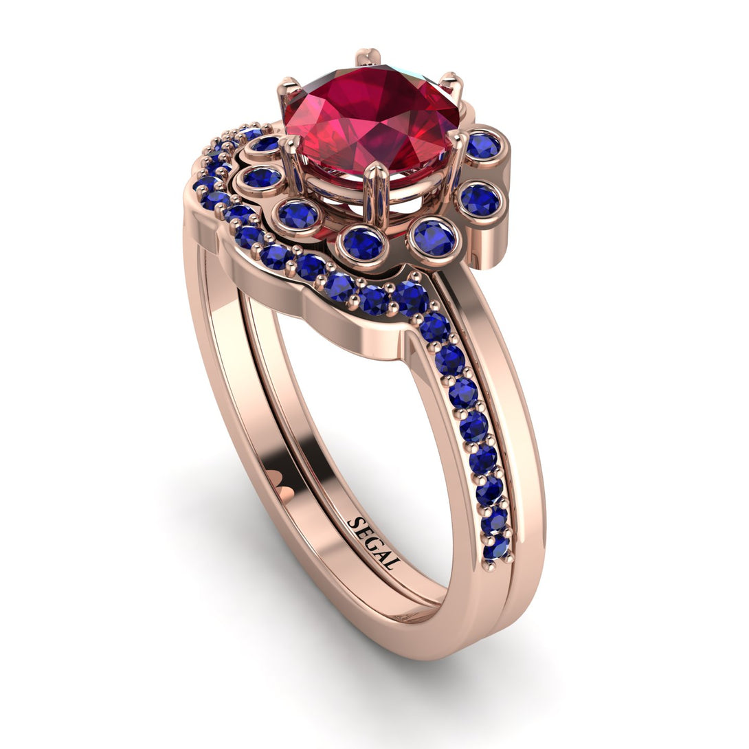 0.8 Carat Ruby Halo Bridal Set - Pamela No. 71