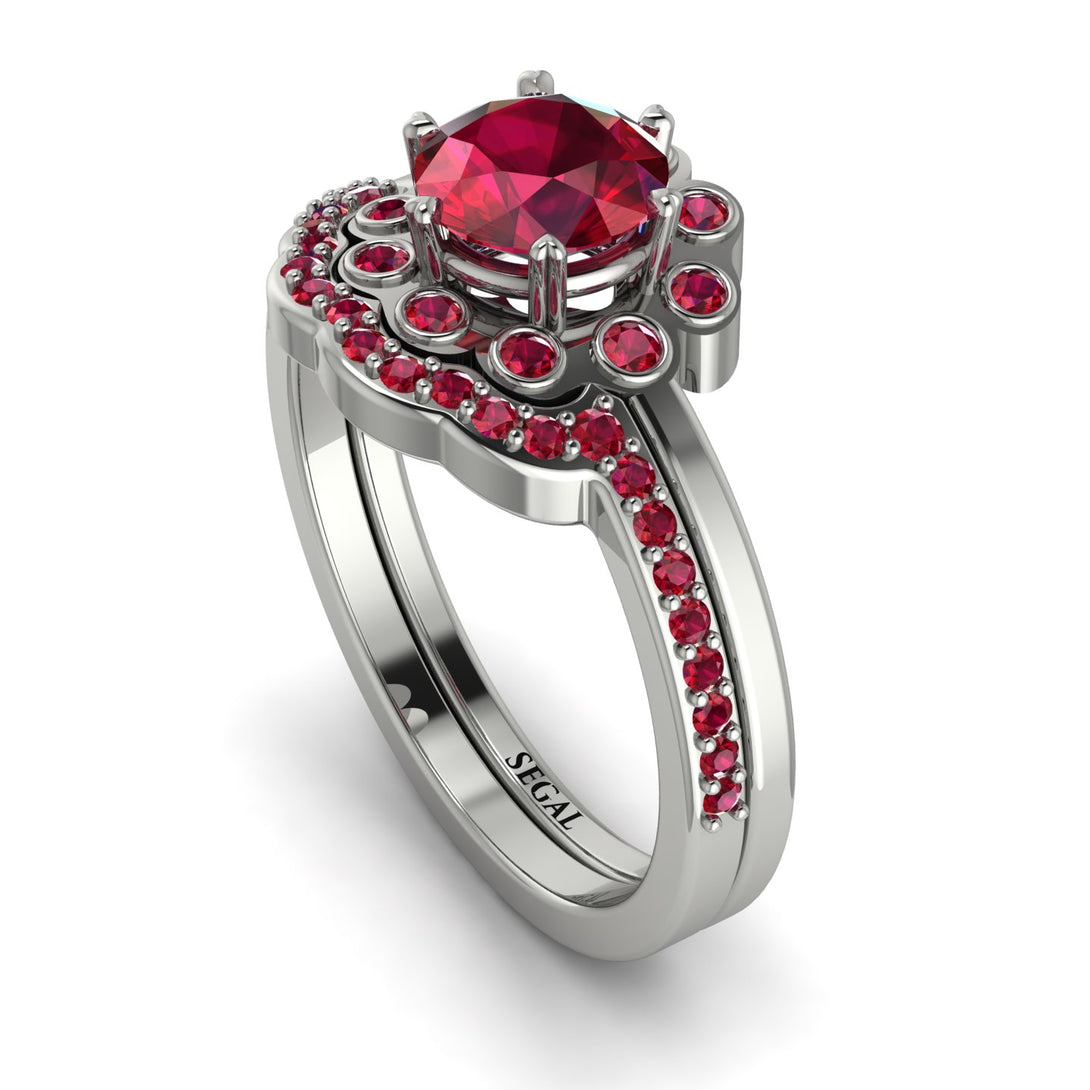 0.8 Carat Ruby Halo Bridal Set - Pamela No. 57
