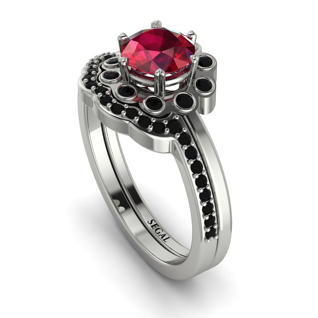 0.8 Carat Ruby Halo Bridal Set - Pamela No. 42