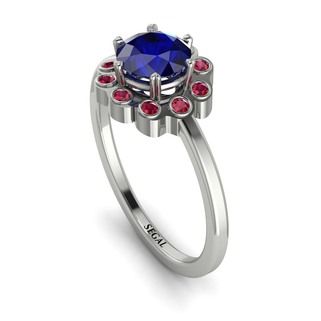 0.8 Carat Sapphire Halo Engagement Ring - Pamela No. 60