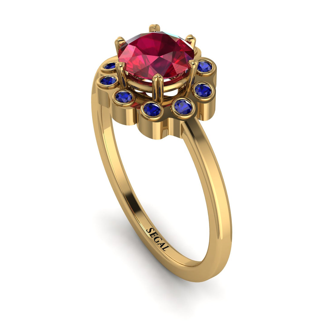 0.8 Carat Ruby Halo Engagement Ring - Pamela No. 70