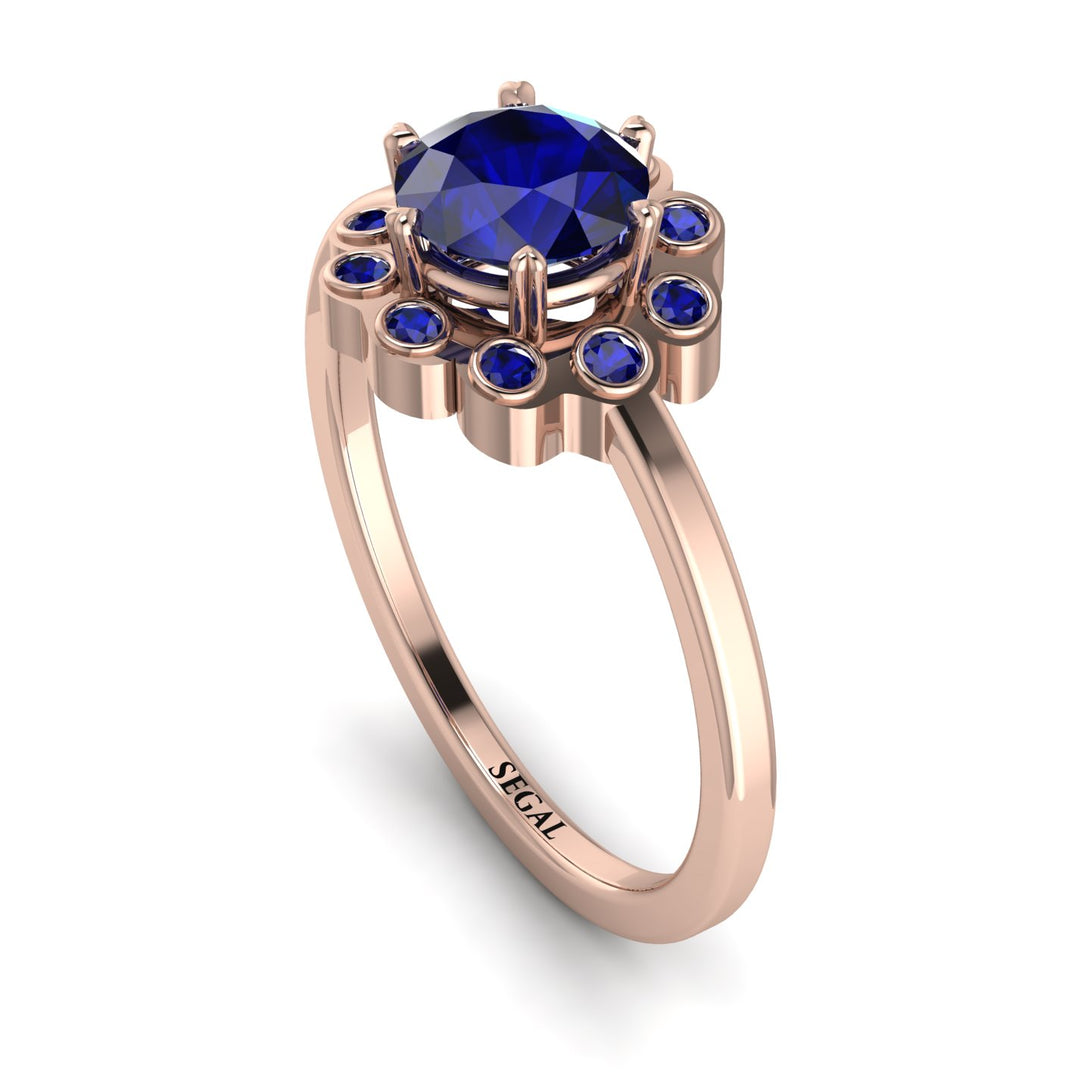 0.8 Carat Sapphire Halo Engagement Ring - Pamela No. 74