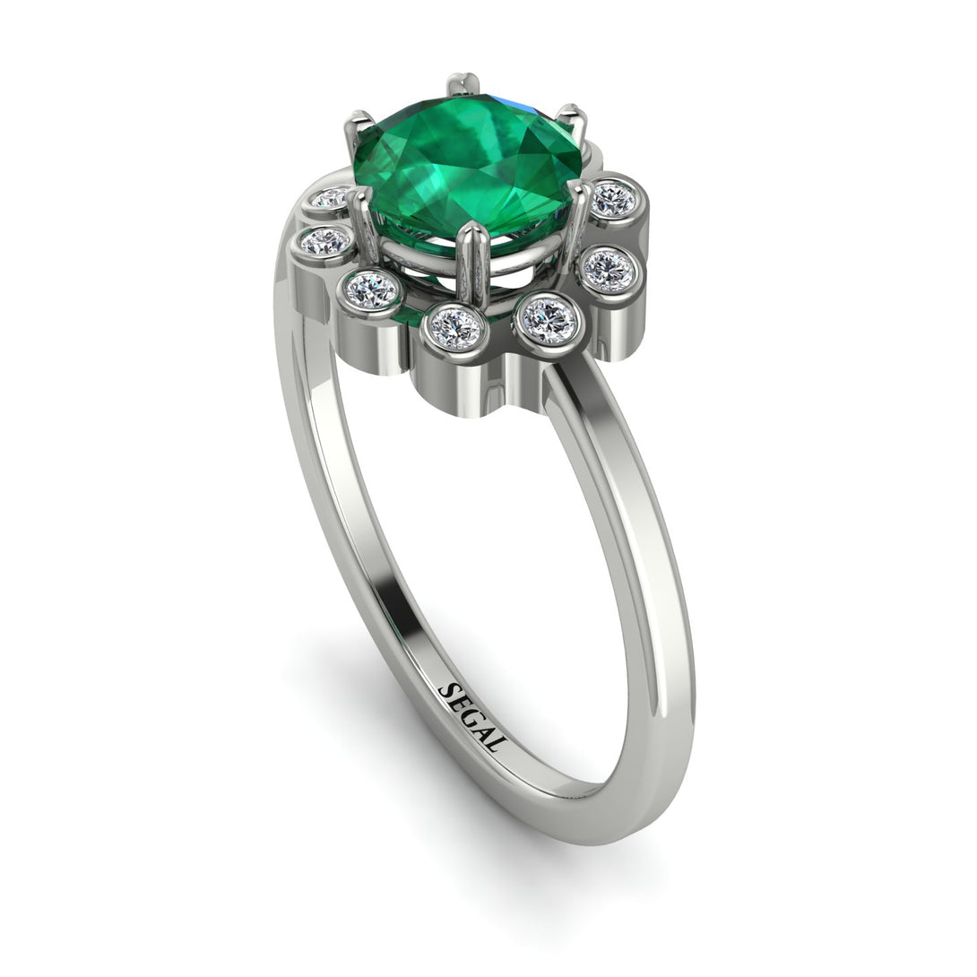 0.8 Carat Emerald Halo Engagement Ring - Pamela No. 6