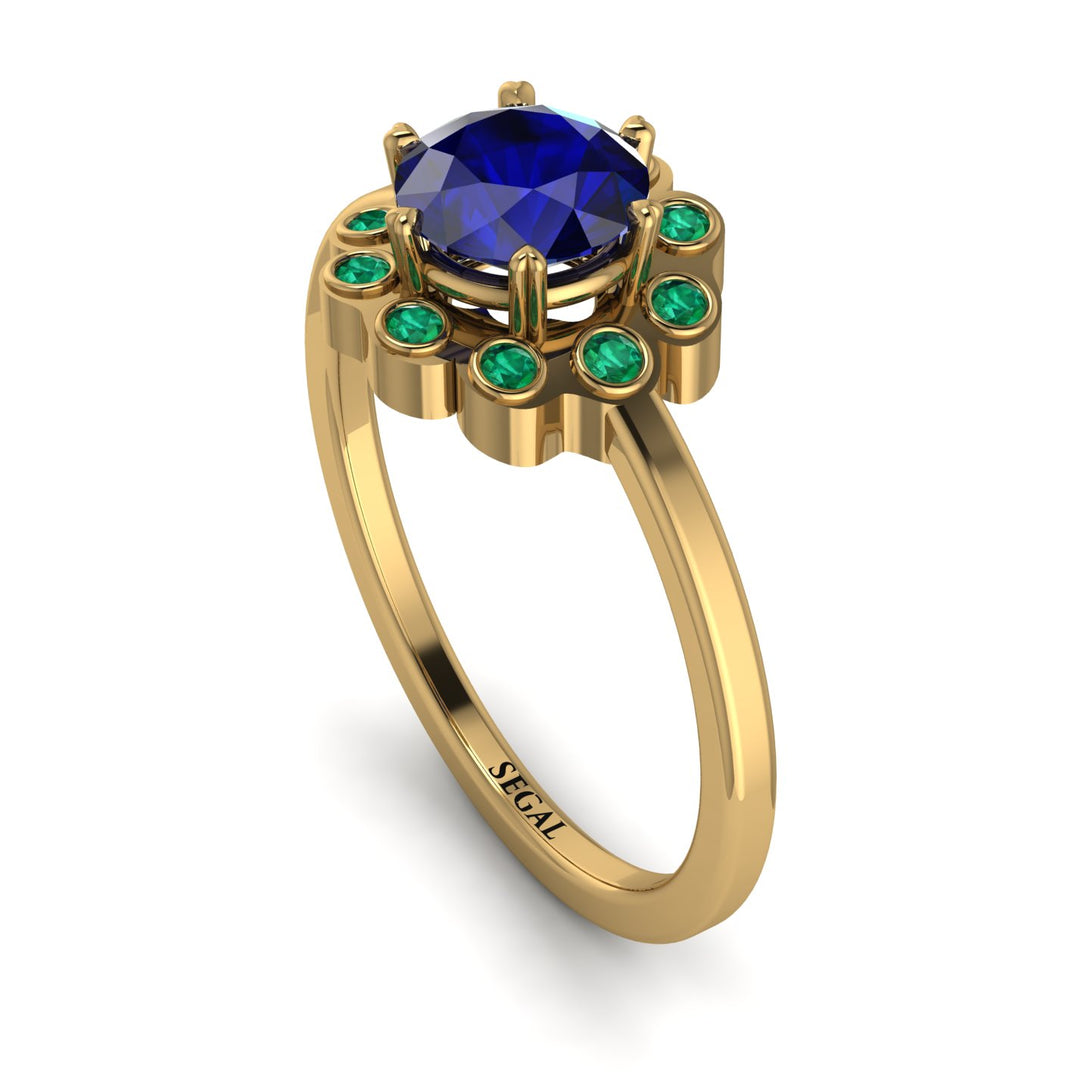 0.8 Carat Sapphire Halo Engagement Ring - Pamela No. 28