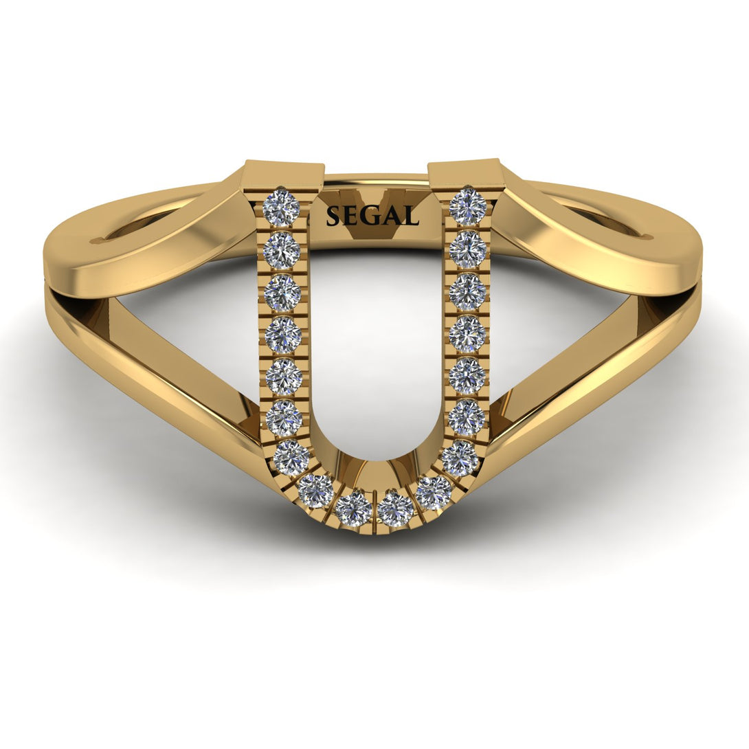 White Diamond Initial U Ring