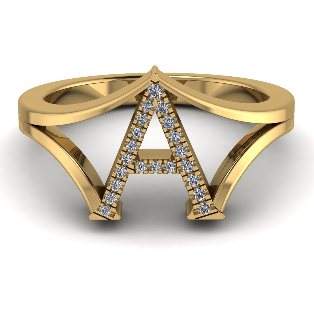 White Diamond Initial A Ring