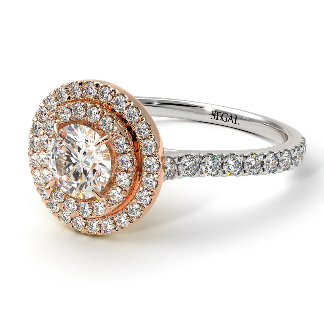 Two Tones Double Halo Diamond Ring - Zoey No. 78