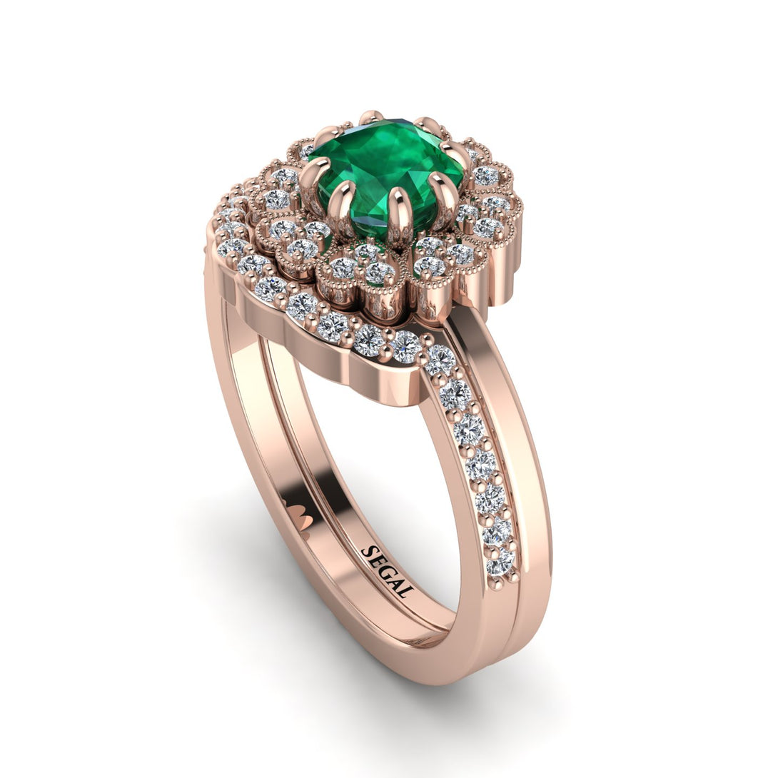Double Halo Emerald Cushion Bridal Set - Sharon No. 5