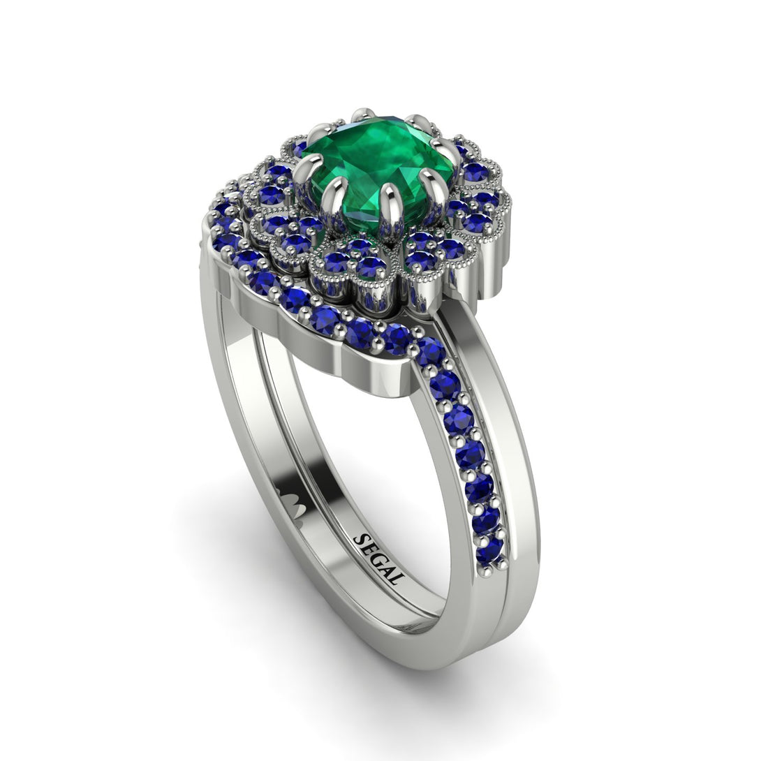 Double Halo Emerald Cushion Bridal Set - Sharon No. 66