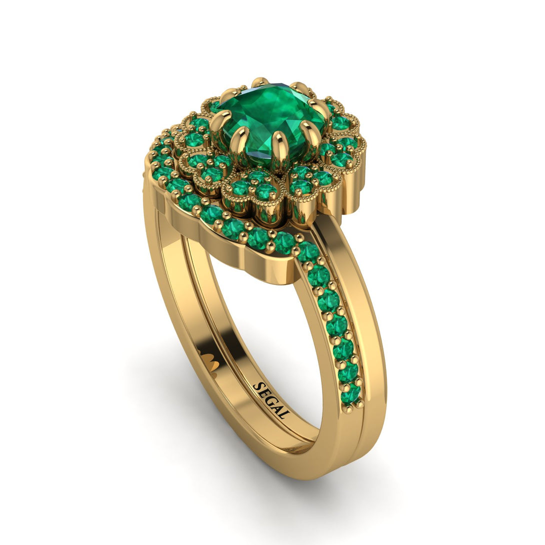 Double Halo Emerald Cushion Bridal Set - Sharon No. 19