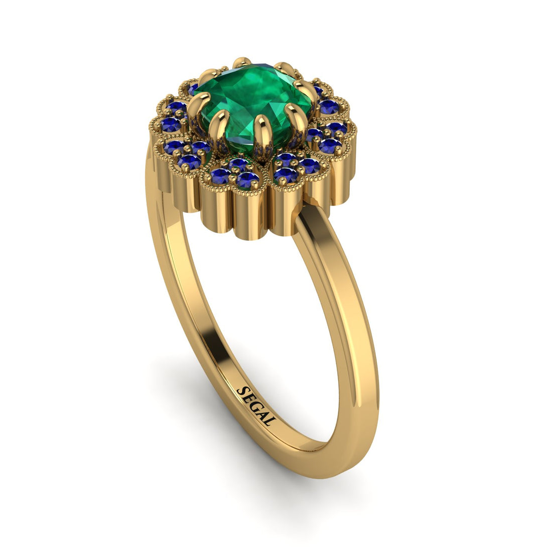Double Halo Emerald Cushion Engagement Ring - Sharon No. 64