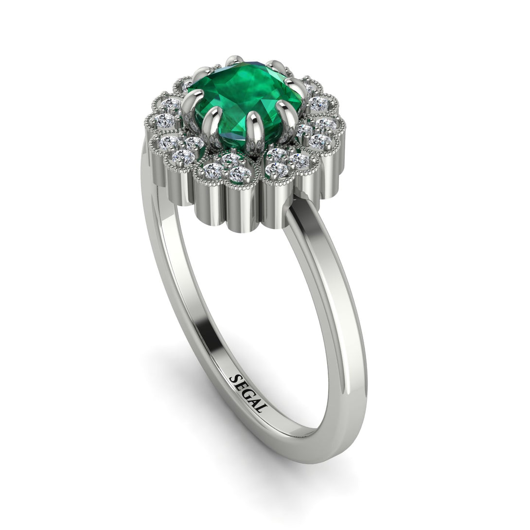 Double Halo Emerald Cushion Engagement Ring - Sharon No. 6