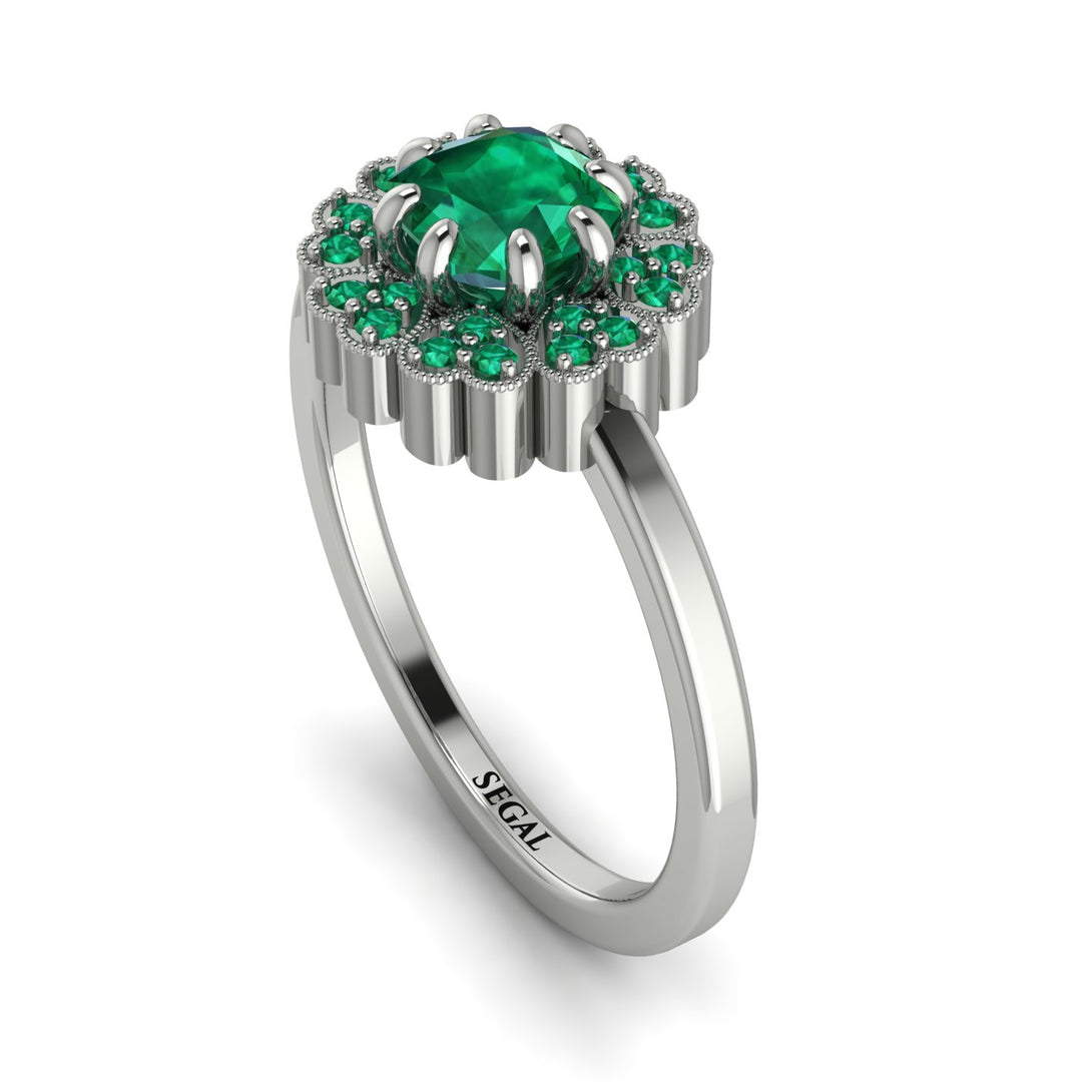 Double Halo Emerald Cushion Engagement Ring - Sharon No. 21