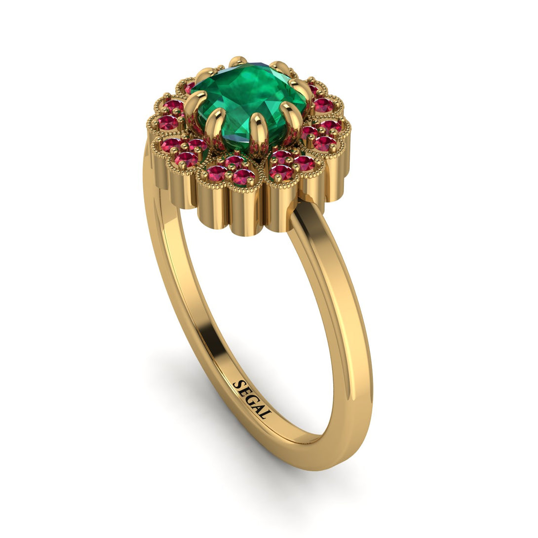 Double Halo Emerald Cushion Engagement Ring - Sharon No. 49
