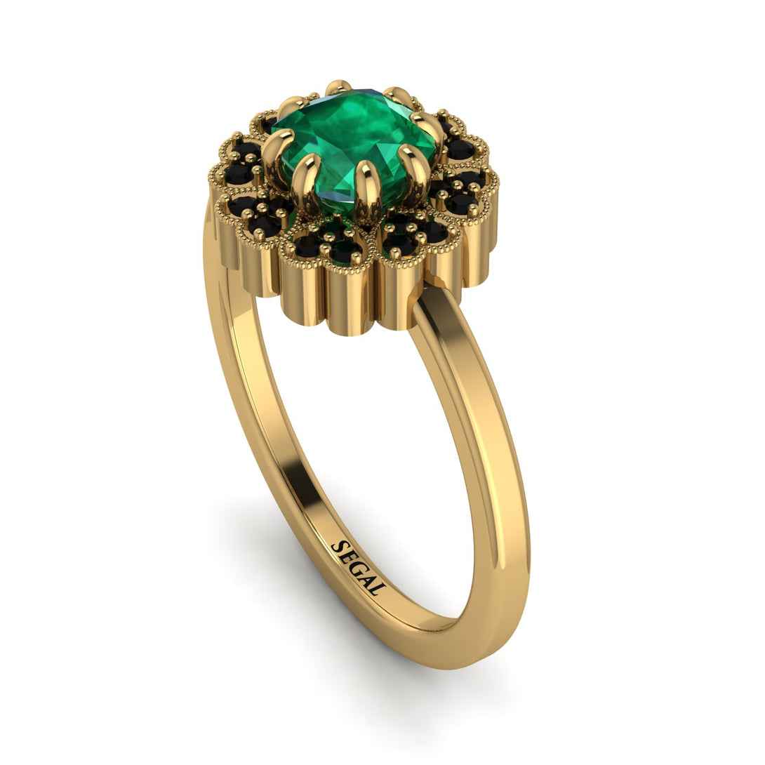 Double Halo Emerald Cushion Engagement Ring - Sharon No. 34