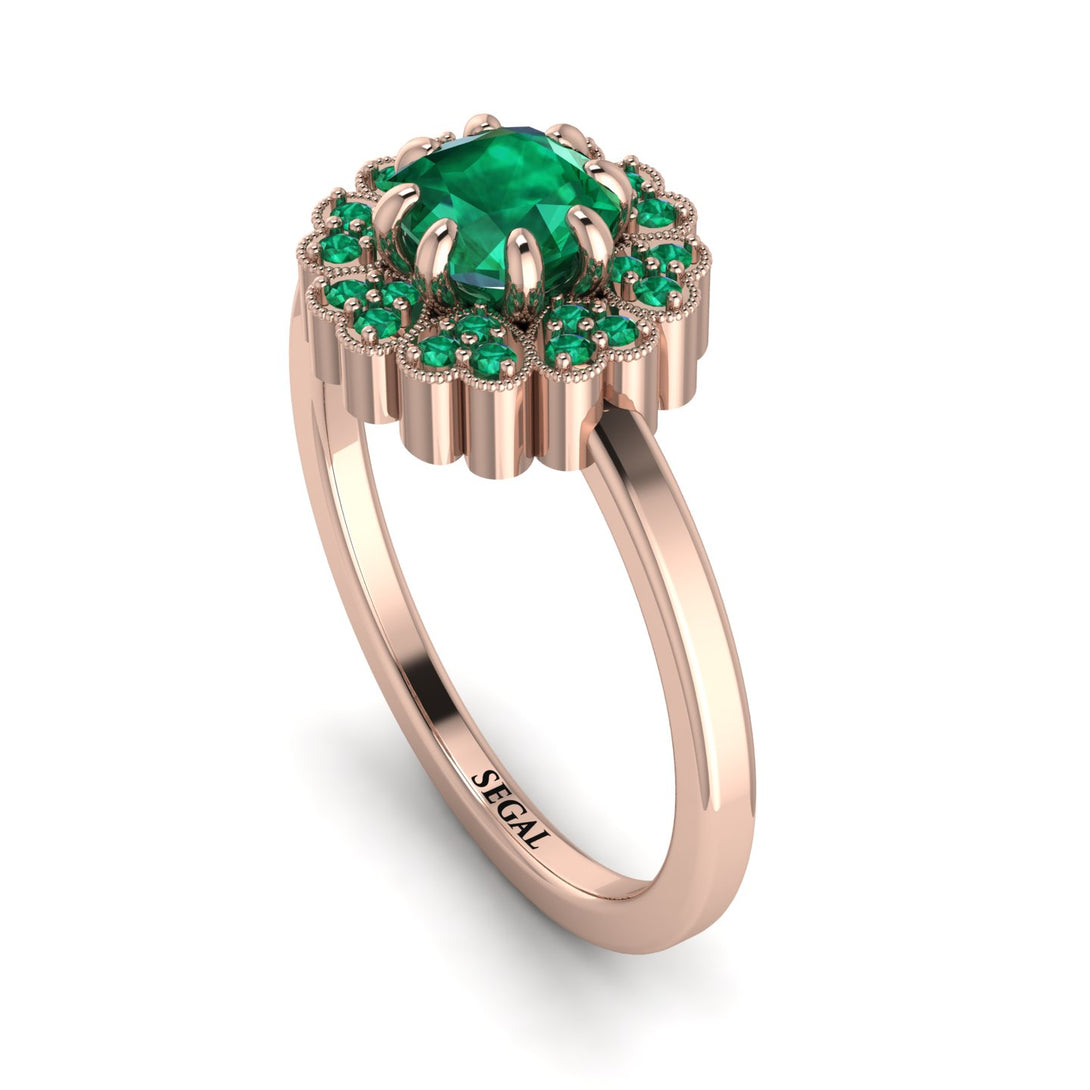 Double Halo Emerald Cushion Engagement Ring - Sharon No. 20