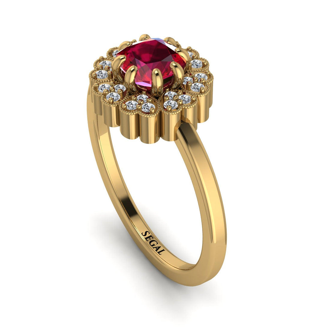 Double Halo Ruby Cushion Engagement Ring - Sharon No. 10