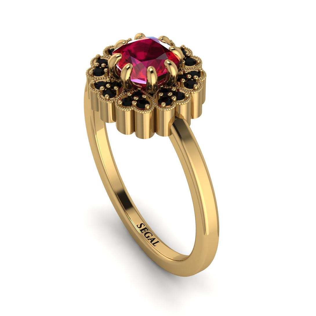 Double Halo Ruby Cushion Engagement Ring - Sharon No. 40