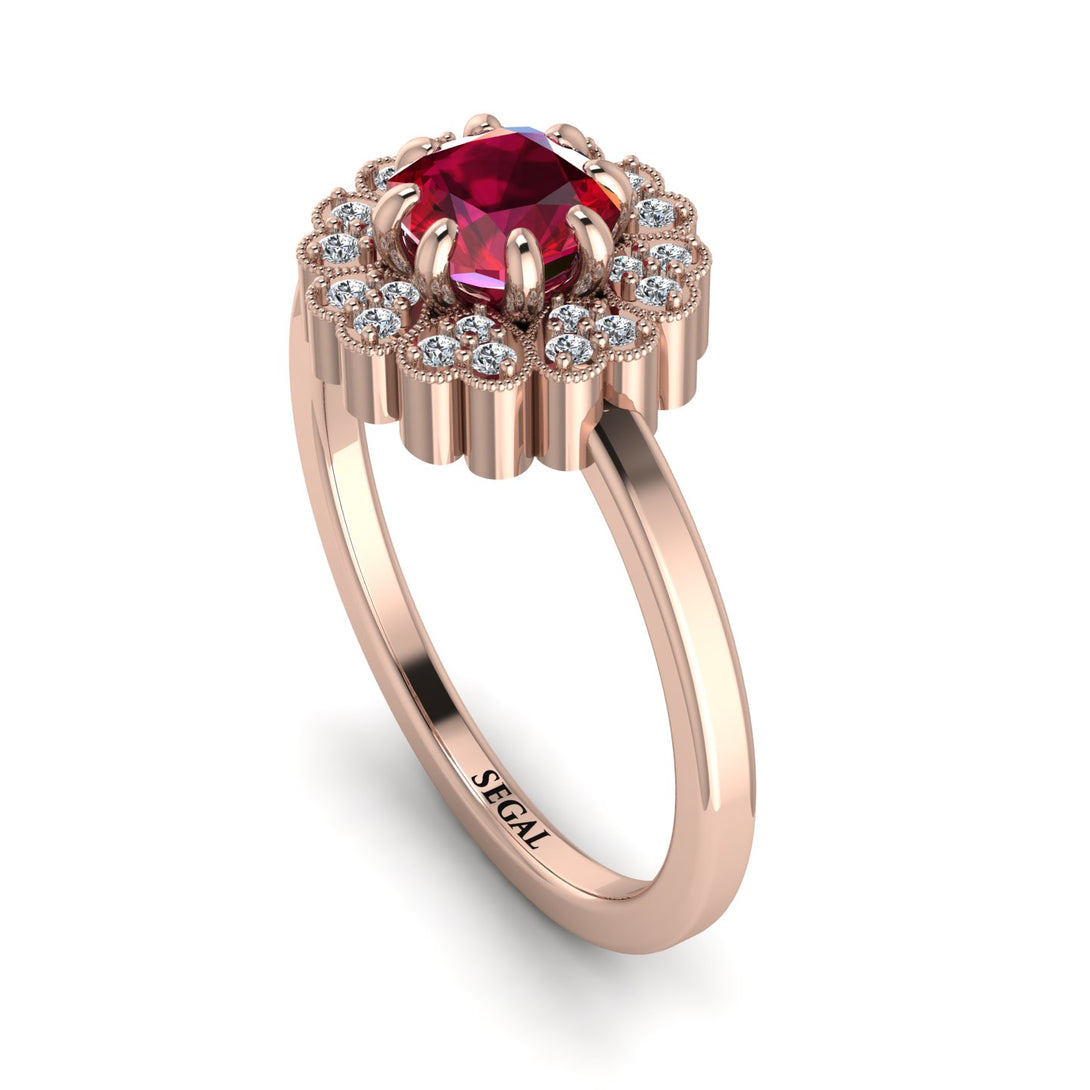 Double Halo Ruby Cushion Engagement Ring - Sharon No. 11