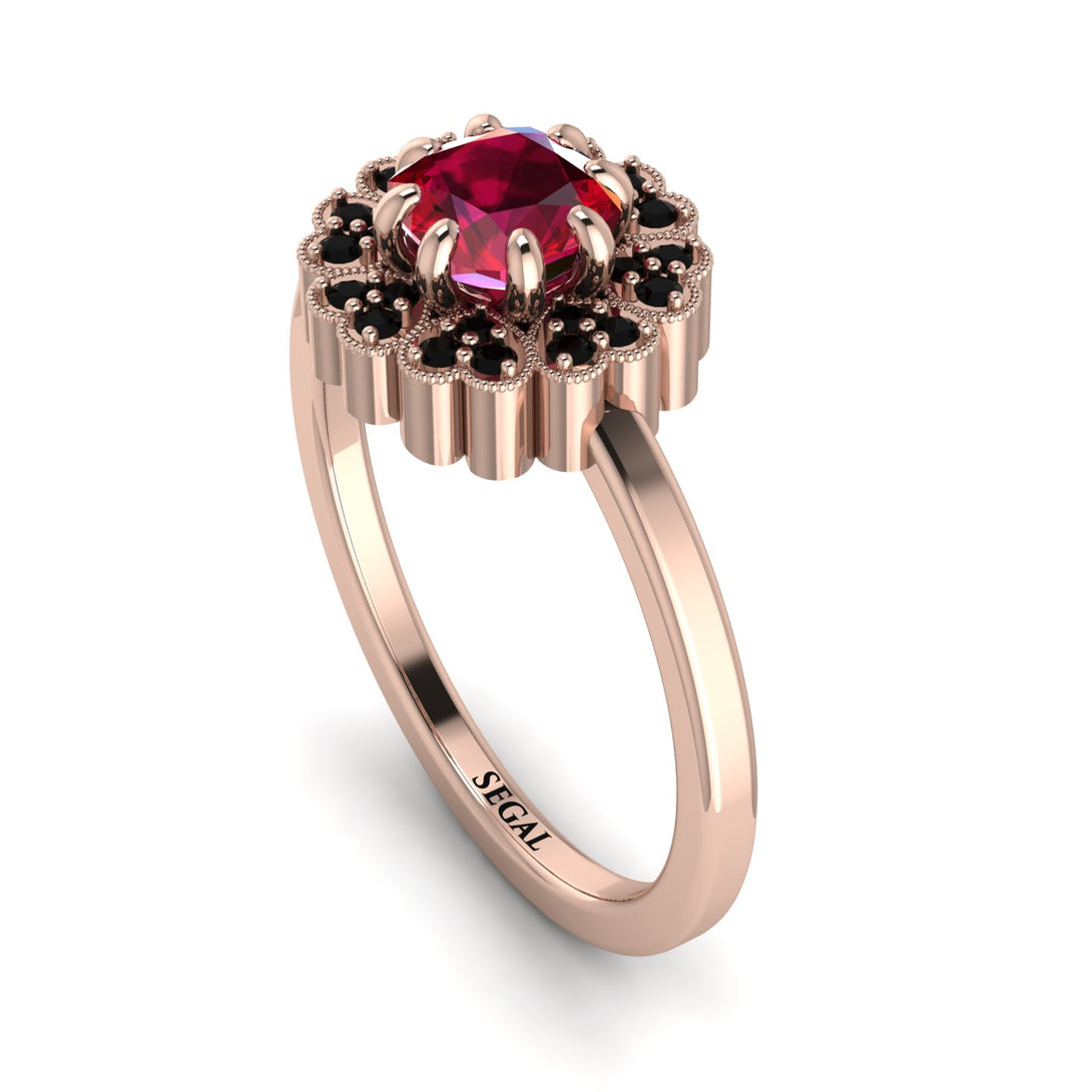 Double Halo Ruby Cushion Engagement Ring - Sharon No. 41