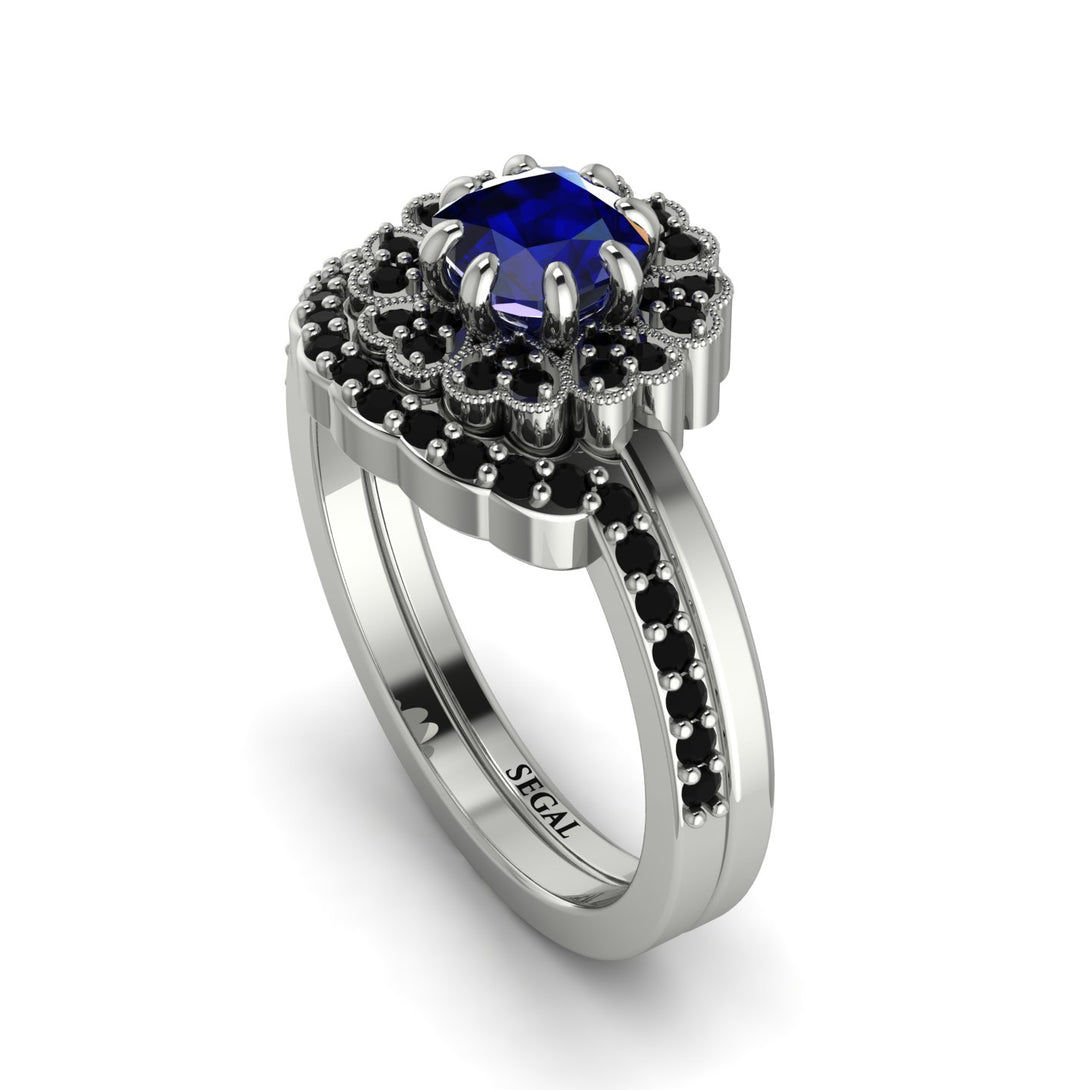 Double Halo Sapphire Cushion Bridal Set - Sharon No. 45