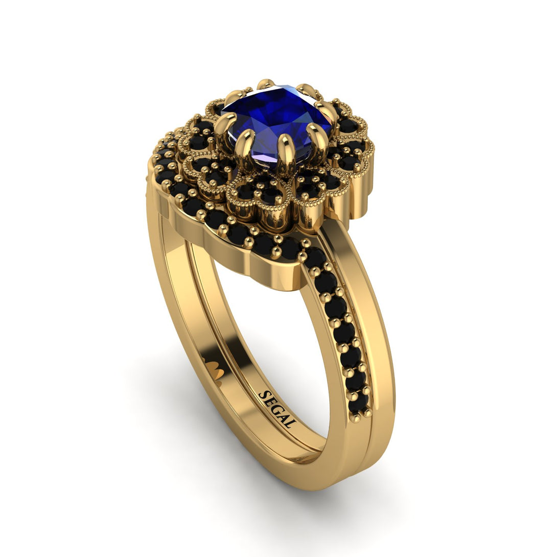 Double Halo Sapphire Cushion Bridal Set - Sharon No. 43