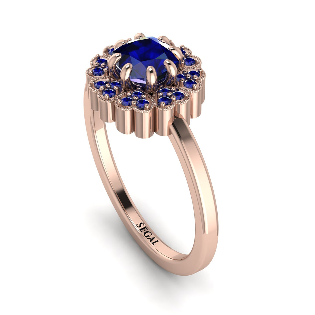 Double Halo Sapphire Cushion Engagement Ring - Sharon No. 74