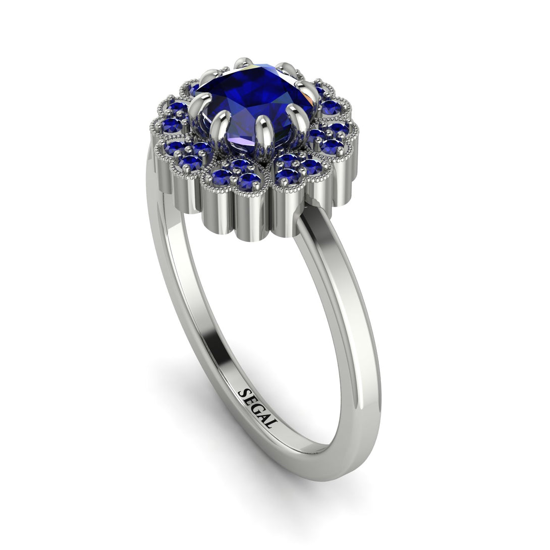 Double Halo Sapphire Cushion Engagement Ring - Sharon No. 75
