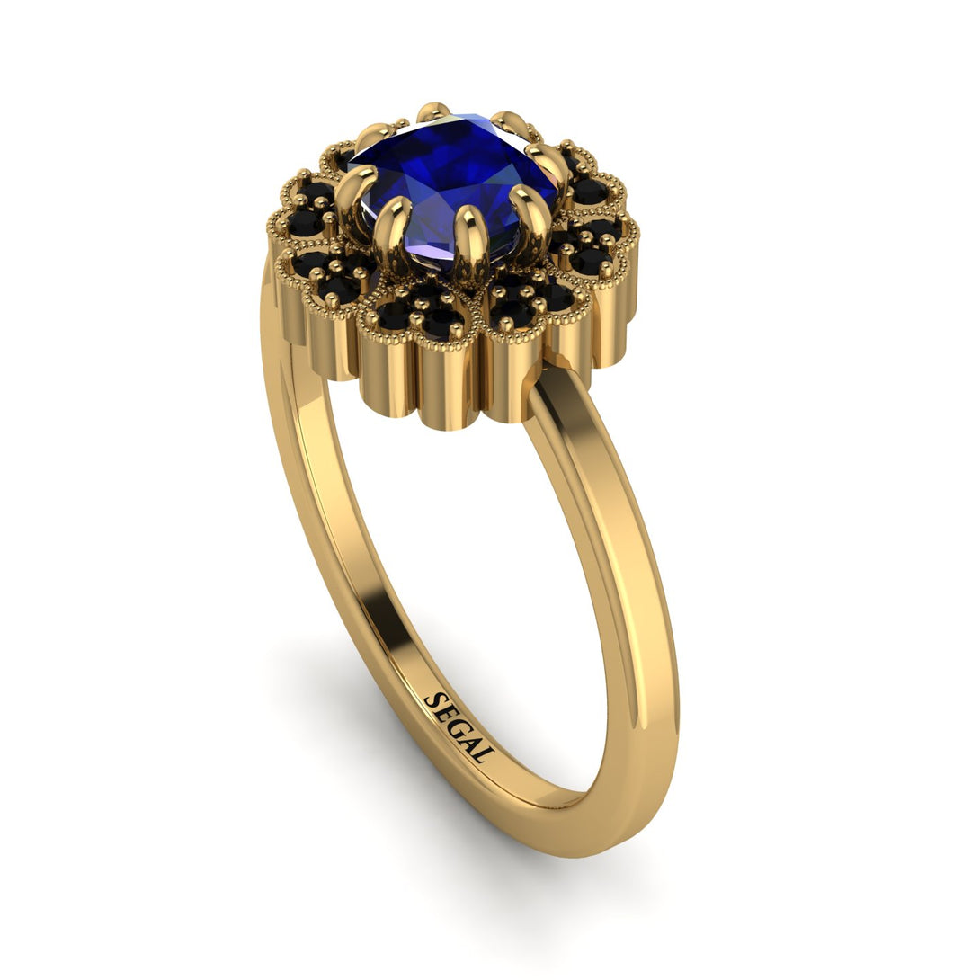 Double Halo Sapphire Cushion Engagement Ring - Sharon No. 43