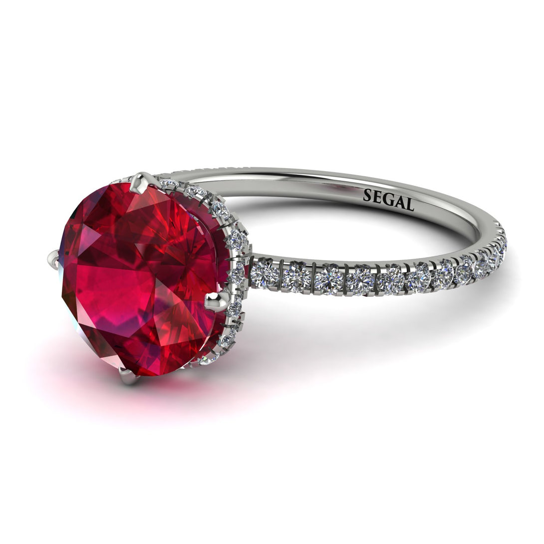 Double Hidden Halo Ruby Engagement Ring - Angelina No. 12