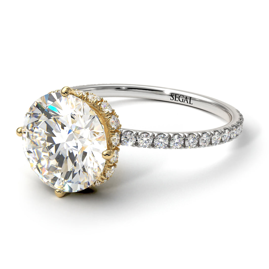 Two Tones Double Hidden Halo Diamond Engagement Ring - Angelina No. 77