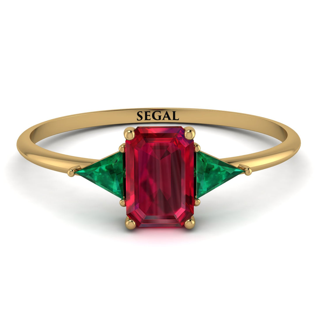 Emerald Cut Ruby With Triangles Ring - Remi No. 25