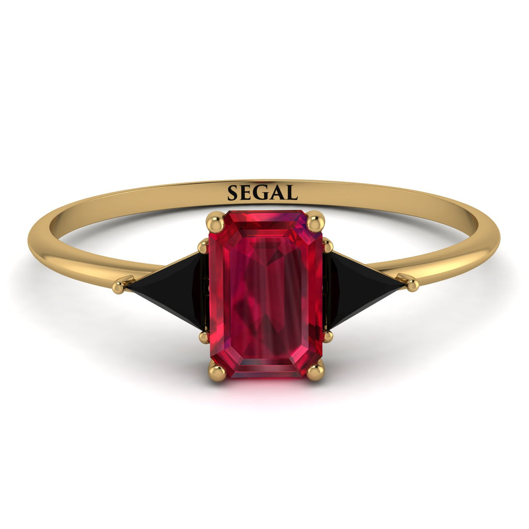 Emerald Cut Ruby With Triangles Ring - Remi No. 40