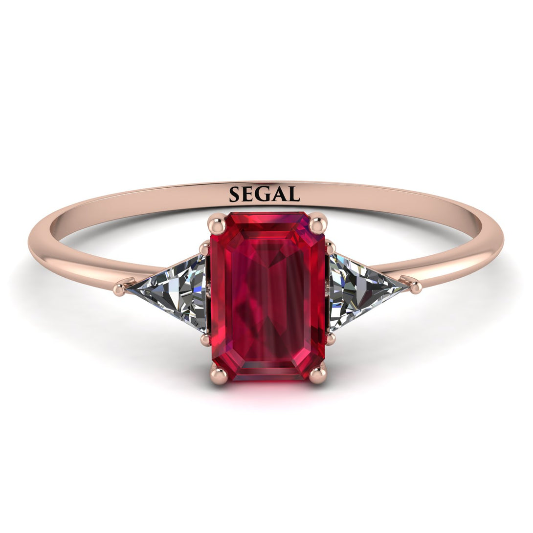 Emerald Cut Ruby With Triangles Ring - Remi No. 11