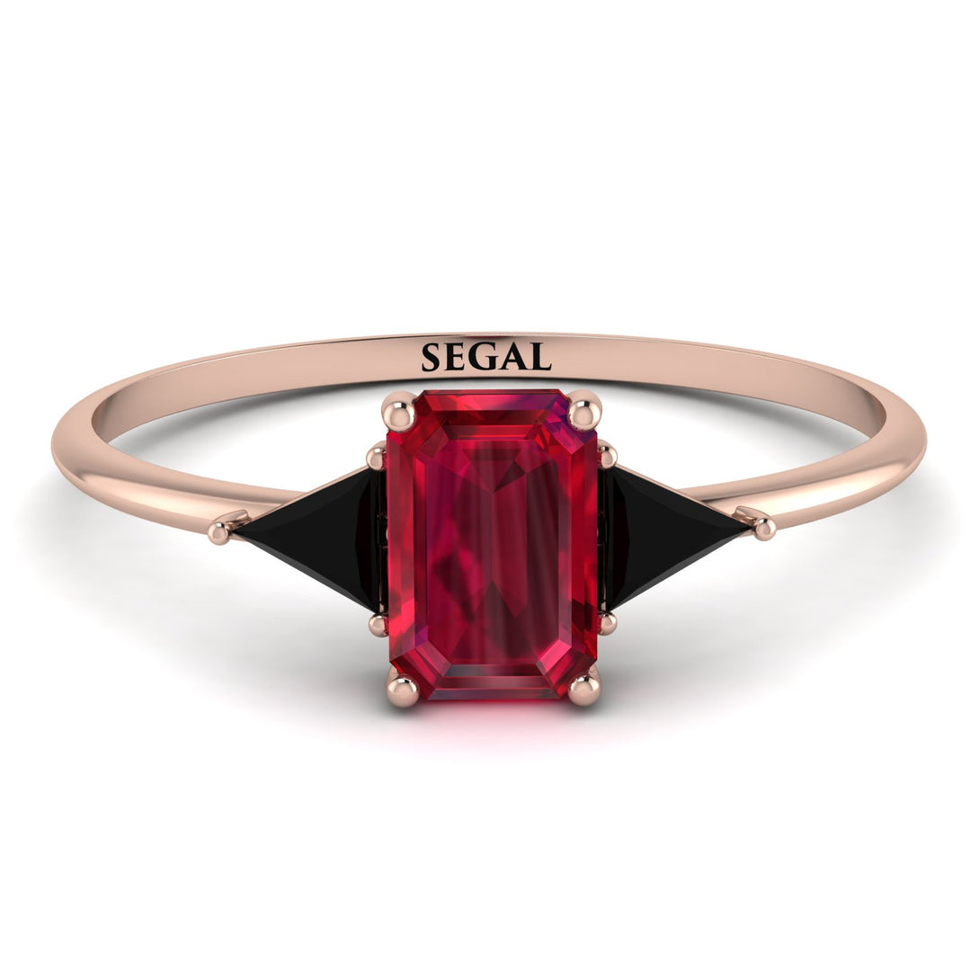 Emerald Cut Ruby With Triangles Ring - Remi No. 41