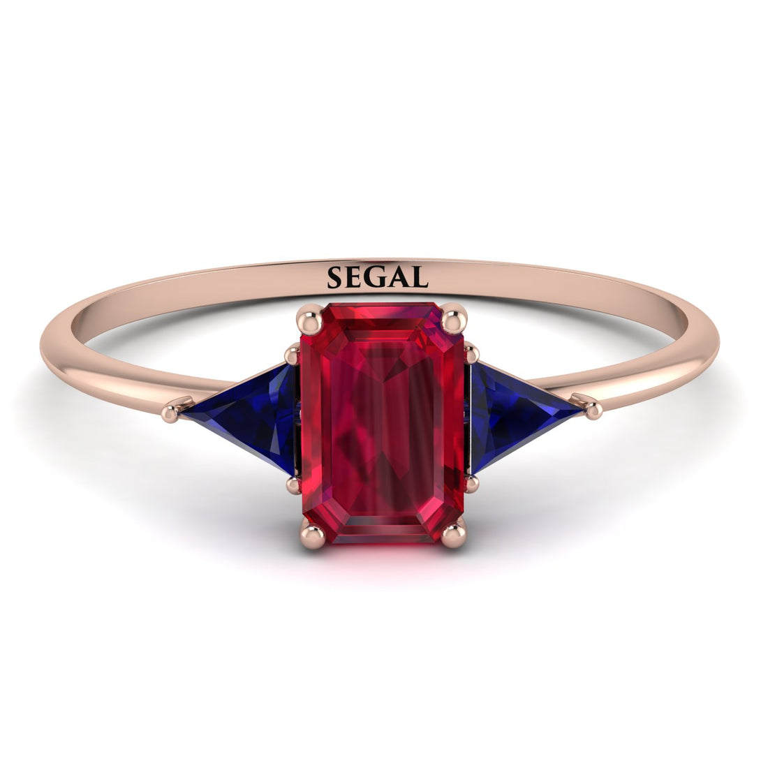 Emerald Cut Ruby With Triangles Ring - Remi No. 71