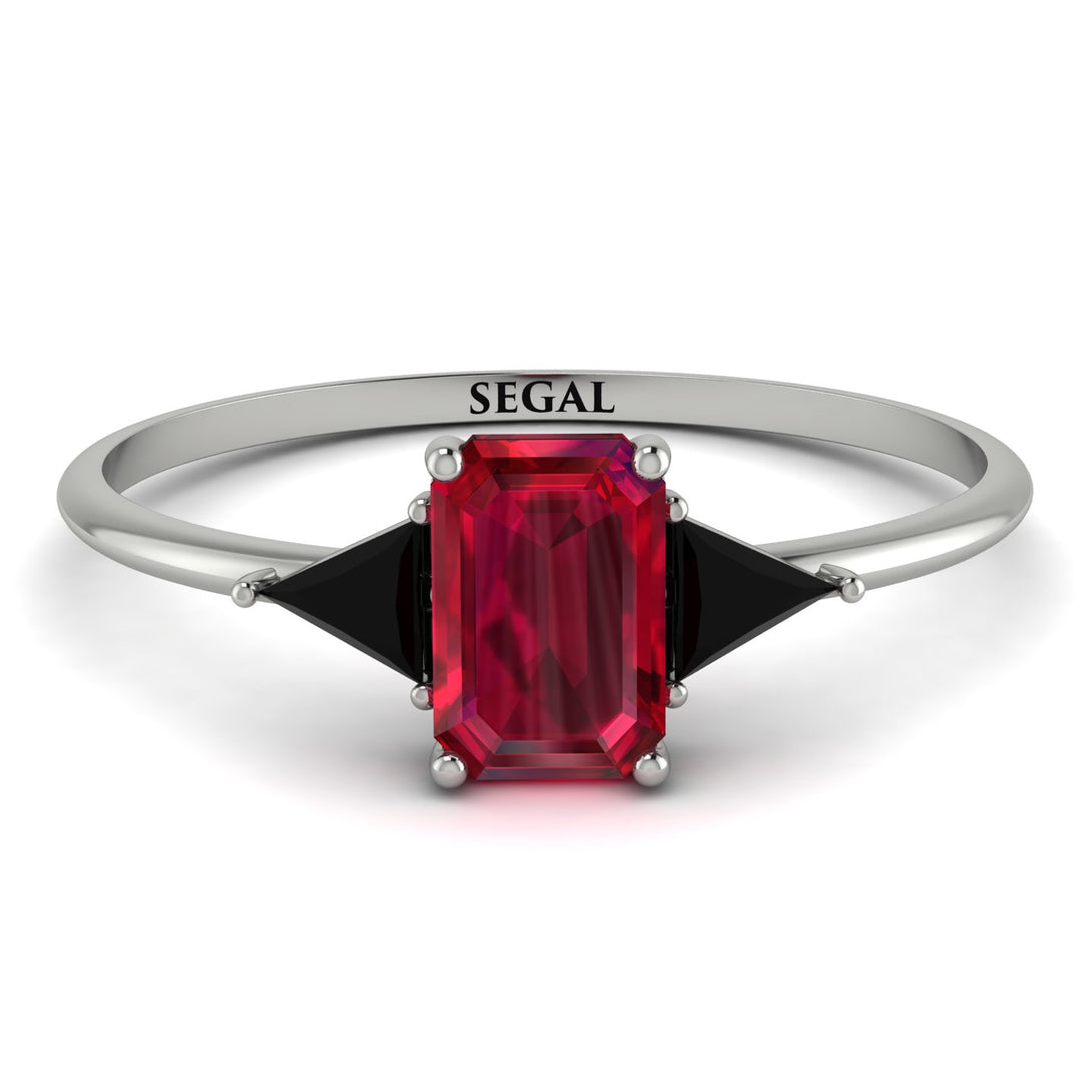 Emerald Cut Ruby With Triangles Ring - Remi No. 42