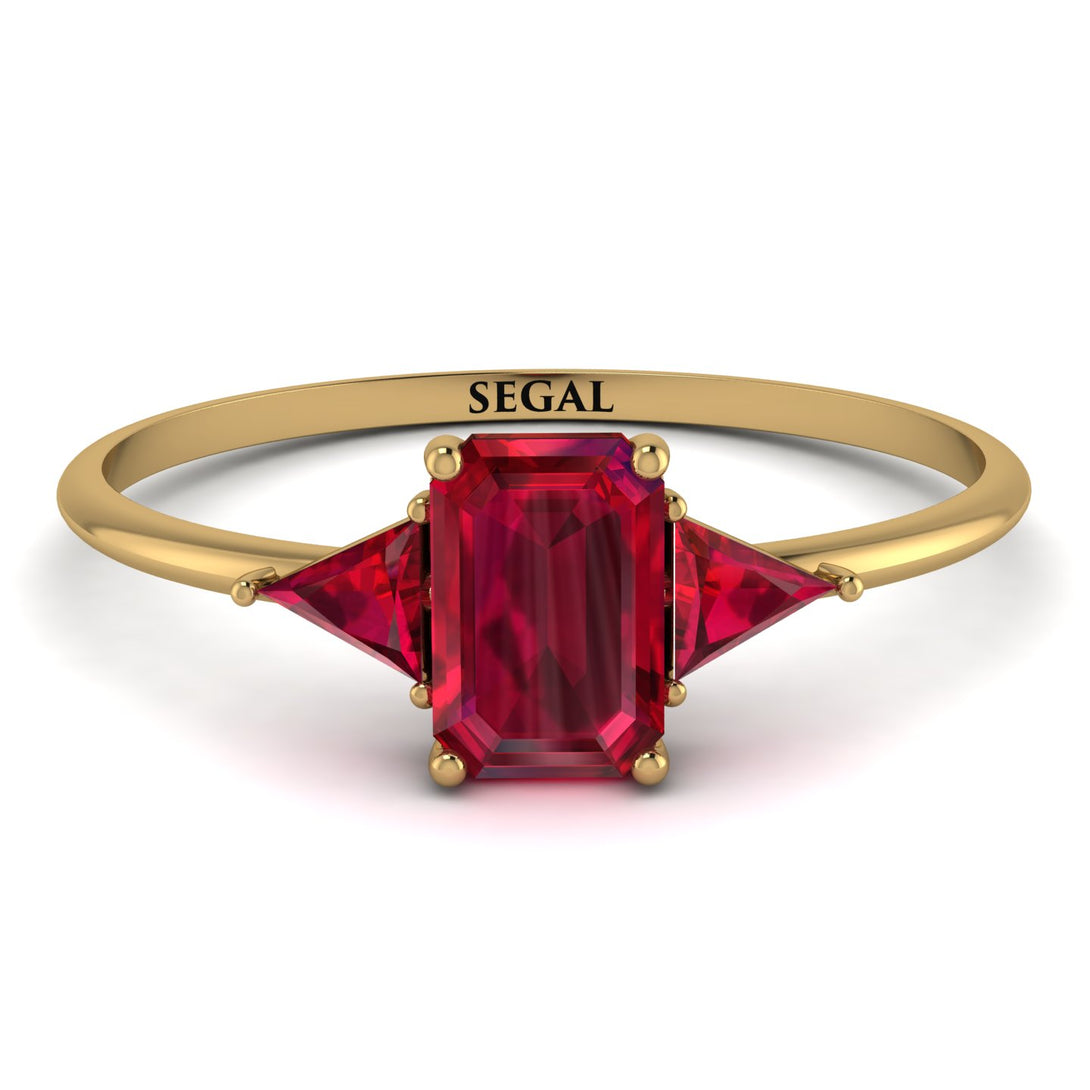 Emerald Cut Ruby With Triangles Ring - Remi No. 55