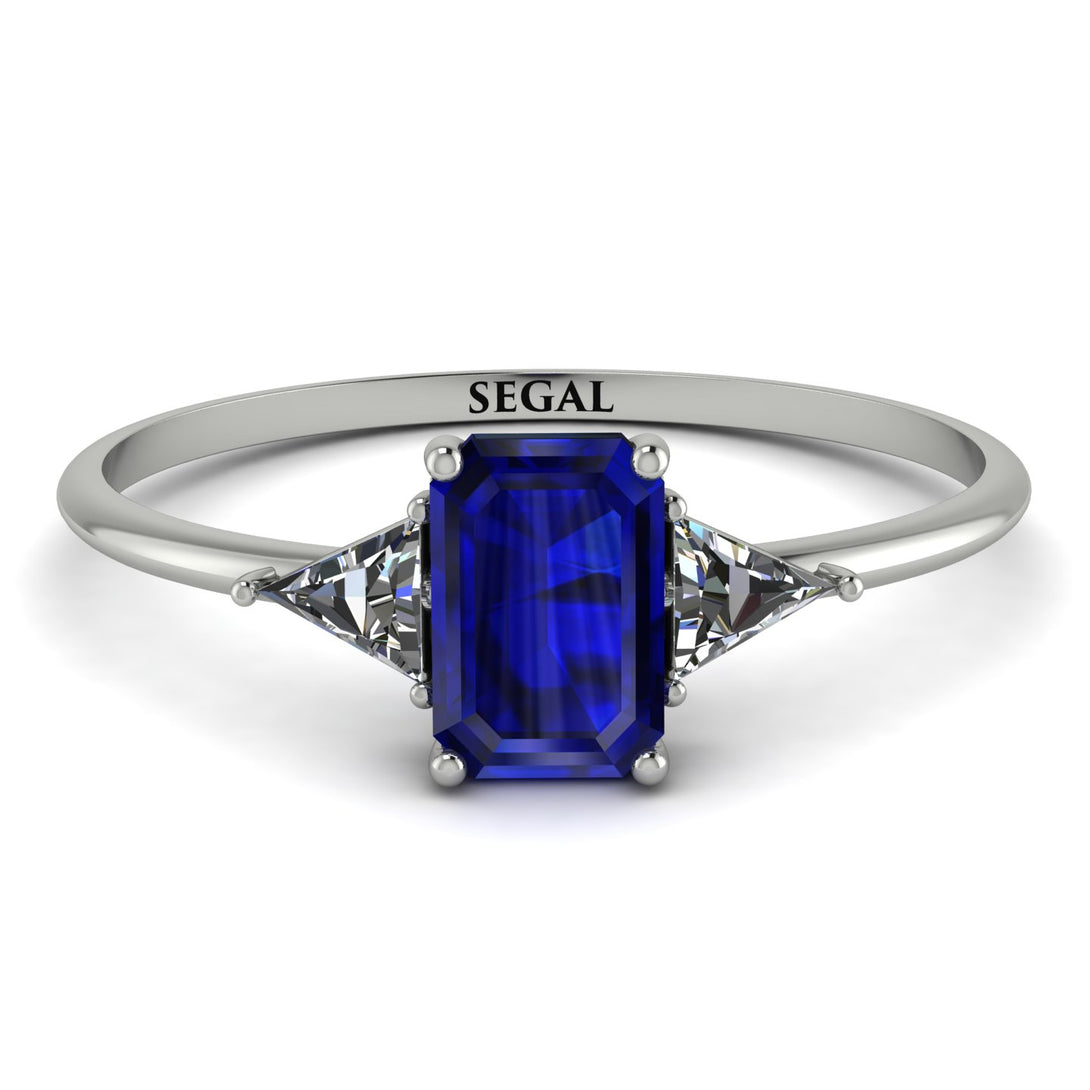 Emerald Cut Sapphire With Triangles Ring - Remi No. 15