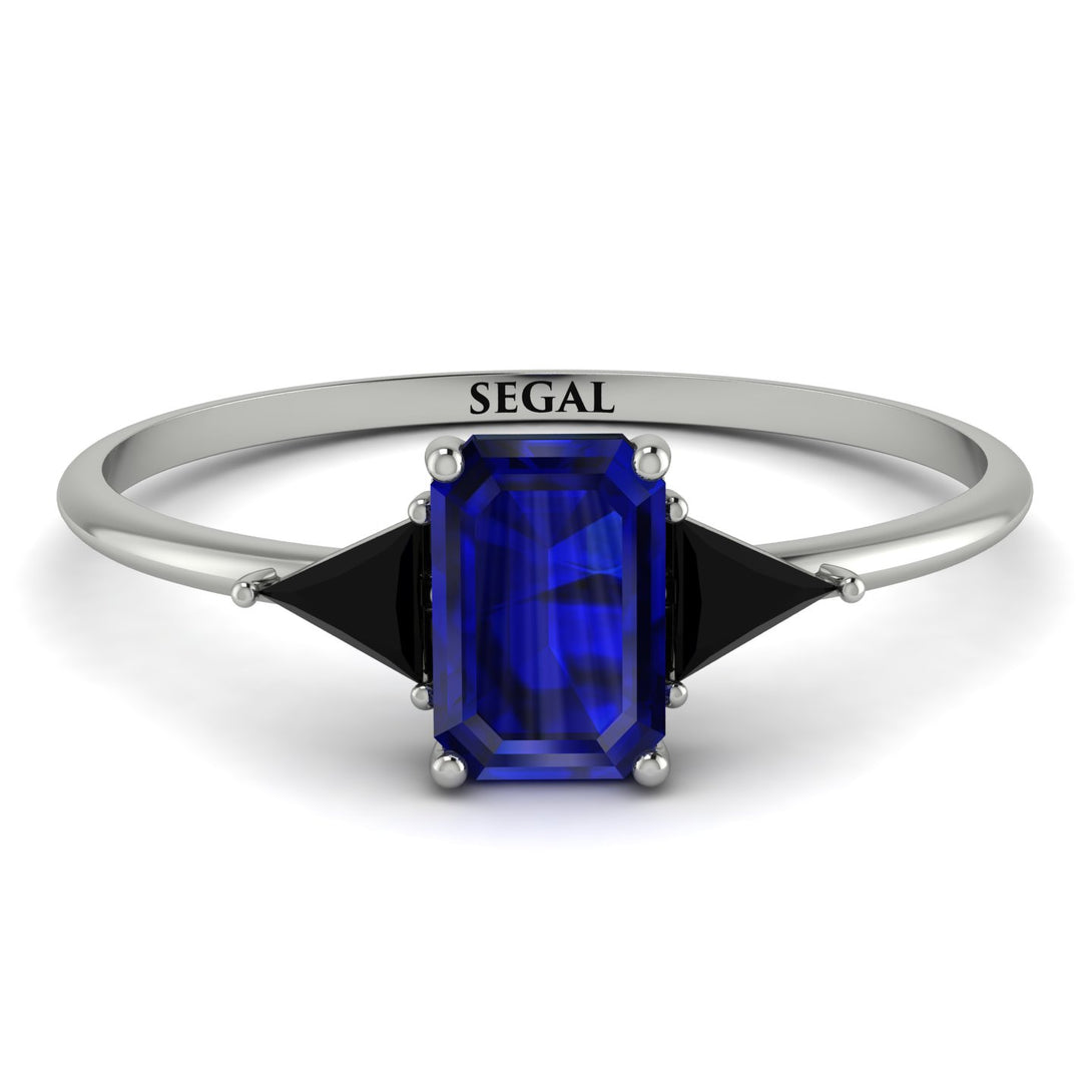 Emerald Cut Sapphire With Triangles Ring - Remi No. 45