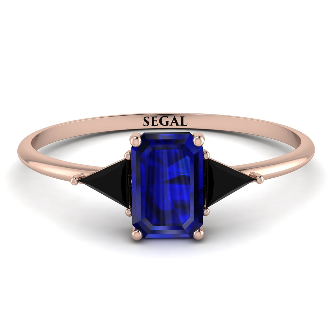 Emerald Cut Sapphire With Triangles Ring - Remi No. 44